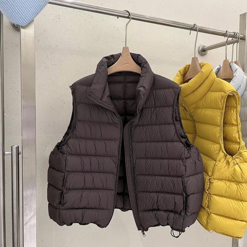 Light down vest women's white duck down warm and thin stand-up collar ribs short wear down vest