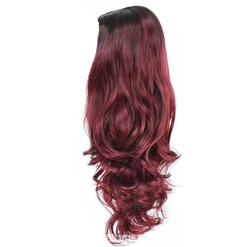 Парики женские, постепенное изменение, длинные вьющиеся волосы, черные, постепенное изменение, бордовые, пушистые, большие волны, химическое волокно, полное покрытие головы
