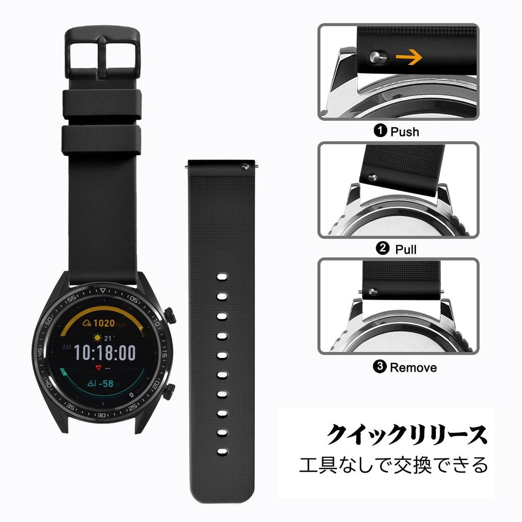 Rubber Strap Silicone 24mm Waterproof Watch Replacement Strap Quick Release Rubber Watch Band Buckle [WOCCI] Black/Black