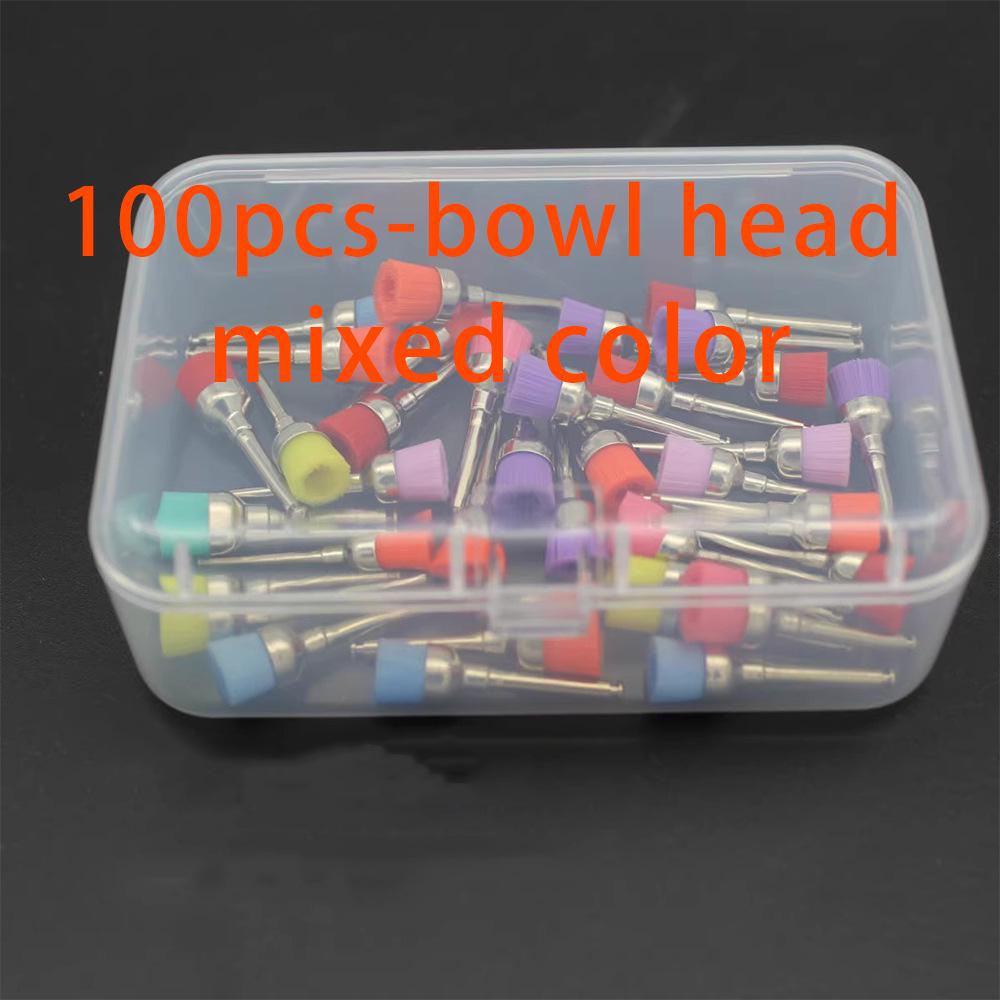Dental Polishing Brush Set - Bowl-Shaped, Hollow Mandrel, Flat Head, 100 Pcs, Colored.