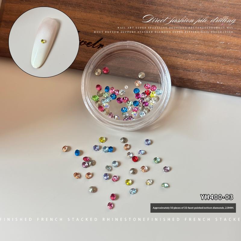 1 Box Mixed-Size Mini Pointed-bottom Round Nail Rhinestone Shiny Luxury Nail Crystal DIY Nail Art Decoration Gems Accessories