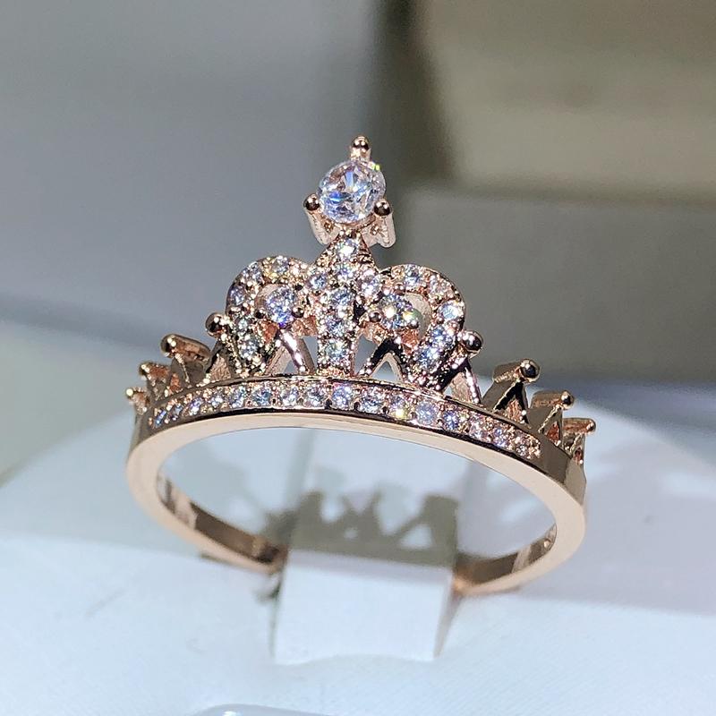 Изысканное кольцо принцессы из серебра 925 пробы с короной для женщин, кольцо из розового золота с цирконом, обручальное ювелирное изделие, подарок на день рождения