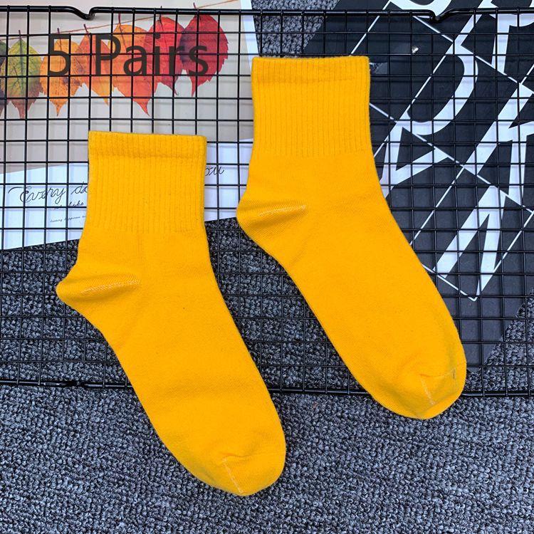 5 Pairs of Tide Solid Colour College Style Sports Mid-calf Cotton Socks Men and Women Couples Short Socks