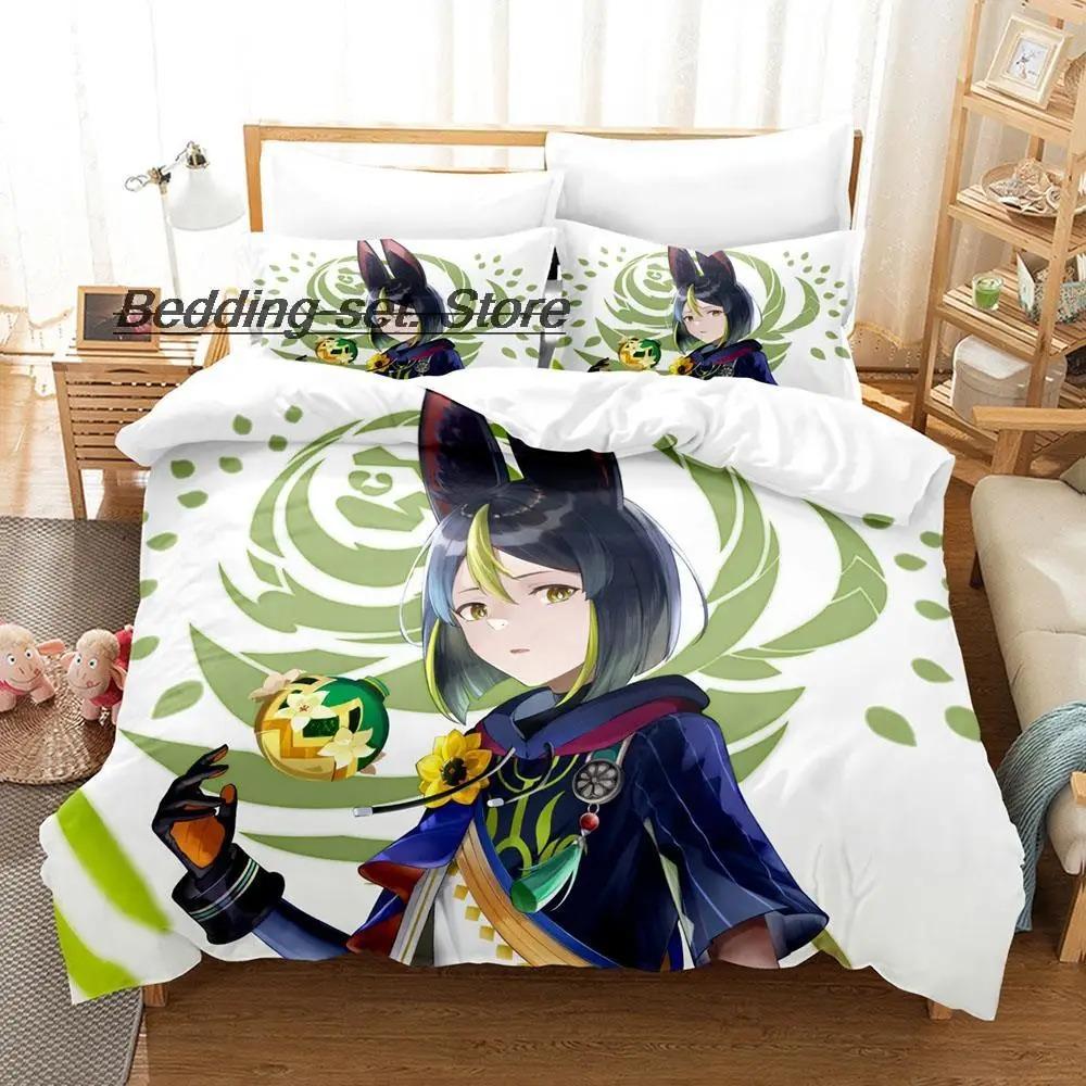 Комплект постельного белья Kawaii Genshin Impact Tighnari, односпальная кровать, двуспальная кровать размера Queen, комплект постельного белья для детей, комплект пододеяльников