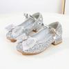 Детские туфли из кожи с блестками на высоком каблуке, модные туфли принцессы с бантом для девочек, блестящие детские универсальные свадебные туфли
