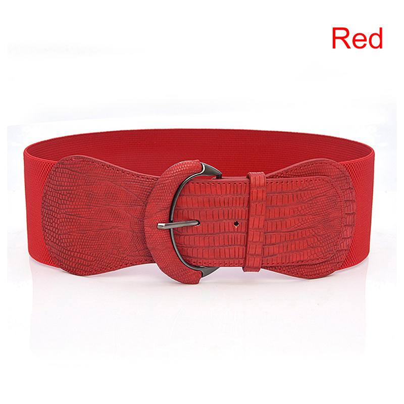 Womens Ladies Faux Leather Wide Stretch Elastic Buckle Cinch Waist Wide Belts