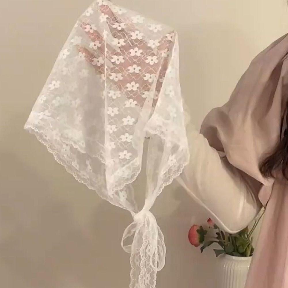 Turban Lace Triangle Bandana Countryside Style Flower Triangle Scarf Lace Hair Scarf Travel