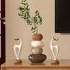 3pcs Creative Resin Stacked Stone Vase and Deer Collectible Figurine Set | Unique Christmas Gifts for Living Room, Bedroom, Office Desk, Bookshelf