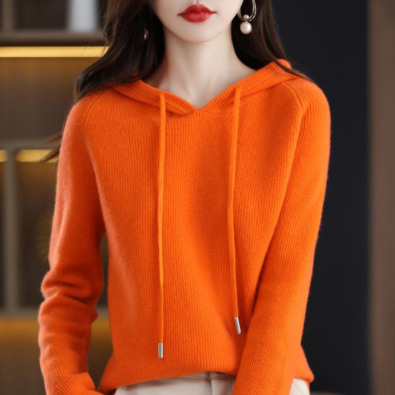 INDFS Женская мода повседневная осень-зима однотонный принт длинный рукав с капюшоном свитера