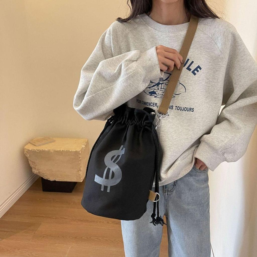 Women's Large Capacity Canvas Drawstring Backpack: Multifunctional, Fashionable, Versatile Single Shoulder & Crossbody Bucket Bag