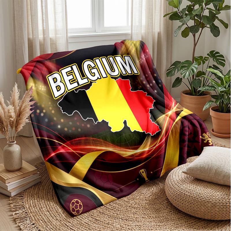 Belgium Football Printed Flannel Blanket Skin Friendly Warm Decorative Throw for Indoor Couch Bed Daily Use