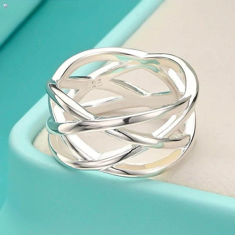 Hot Fashion Exquisite 925 Sterling Silver Net-Shaped Ring Classic Models Refined Luxury Silver Jewelry R010