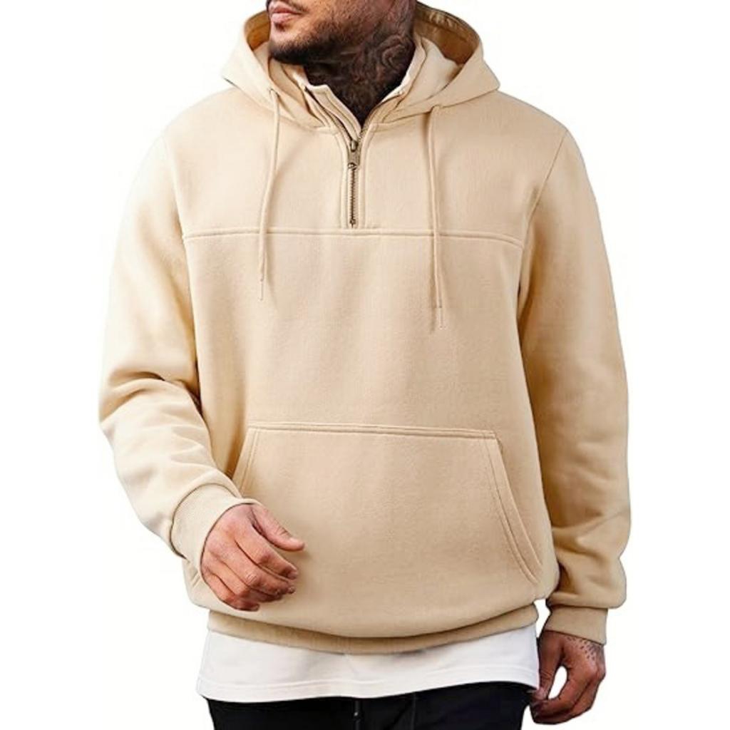 Men's Casual Loose Color Zippered Fleece Hooded Sweatshirt Sports Jacket