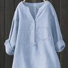 Женская рубашка с V-образным вырезом, пуговицами, рукавом 3/4, однотонные свободные топы оверсайз, повседневная одежда