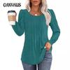 Women's Blouse Bubble Sleeve Drawstring Ruffle Round Neck Long Sleeve Top