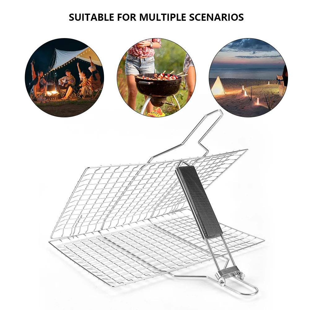 BBQ Grilling Baskets Non Stick Folding Grill Basket Stainless Steel Barbecue Grill Basket for Fish Vegetables Steak Shrimp Chops