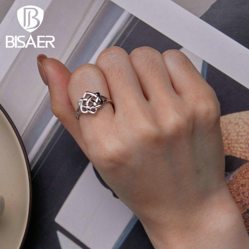 Bisaer Настоящее серебро 925 пробы с кельтским узлом Кольца ко Дню святого Валентина для женщин вечерние оригинальные ювелирные изделия с платиновым покрытием