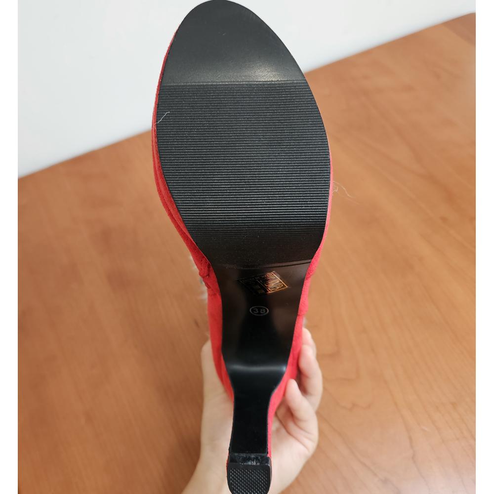 Женская Зимняя Теплая Обувь Рождественские Туфли Леди Санта Клаус Косплей Обувь Красные Ботильоны Высокие Каблуки Короткие Ботинки