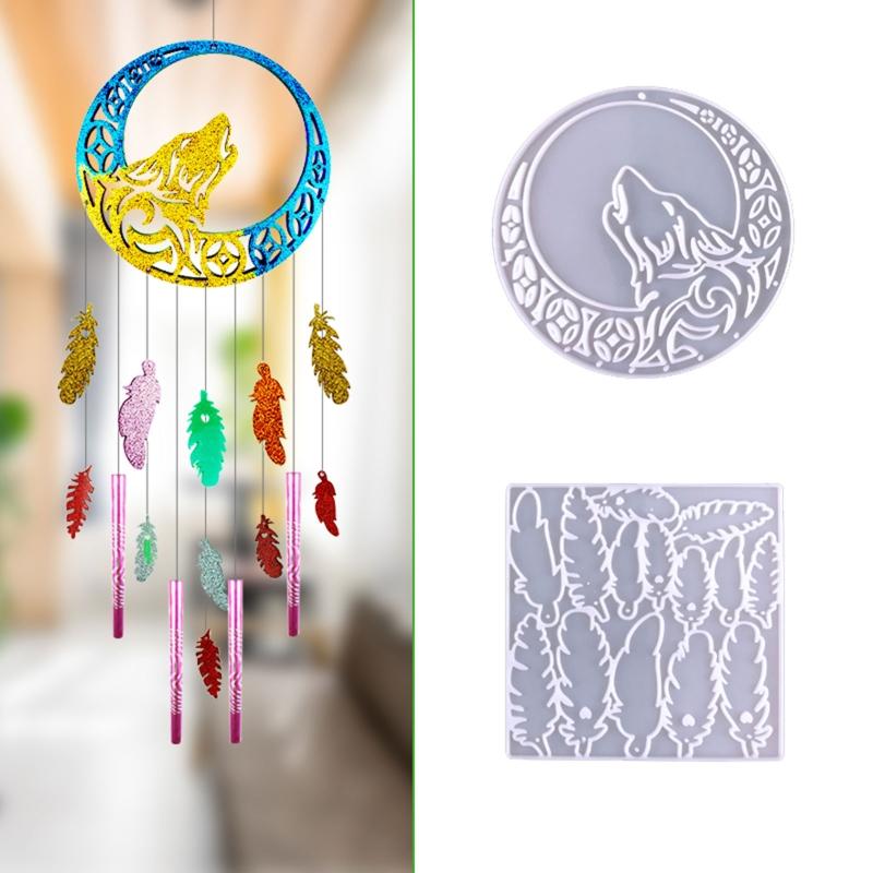 Wolf Feather Glossy Silicone Mold Wall-mounted Wind Chime Mold DIY Keychain Pendant Jewelry Epoxy Resin Crafting Mold