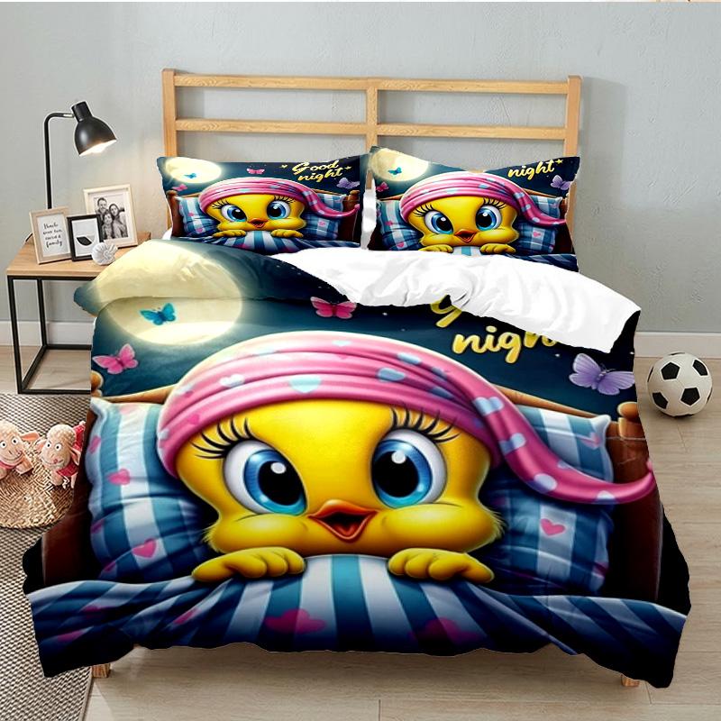 Yellow Bird Nightly Dreams Greeting 3PCS Bedding set,Ideal for 1pc Duvet Cover And 2pcs Pillowcases Perfect for Fan gift,Ideal for Bedroom, Dormitory