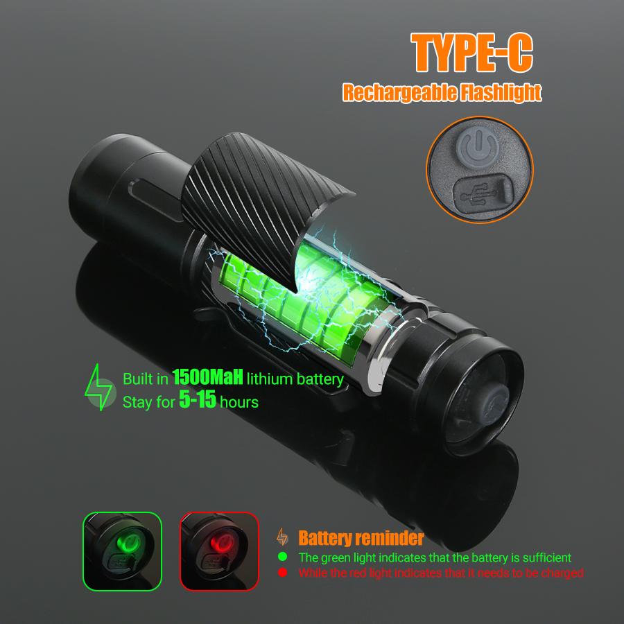 High Lumen LED Flashlight Mini Rechargeable Torch With Cap Clip USB Camping Emergency Lantern Waterproof Portable Flashlight