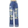 2025 Women's European Style Straight-Leg Ripped Jeans with Pockets
