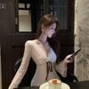 V-Neck Flared Long Sleeve Slim Fit Hip-Hugging Short Dress - 2025 Autumn/Winter French Style Women's Wear