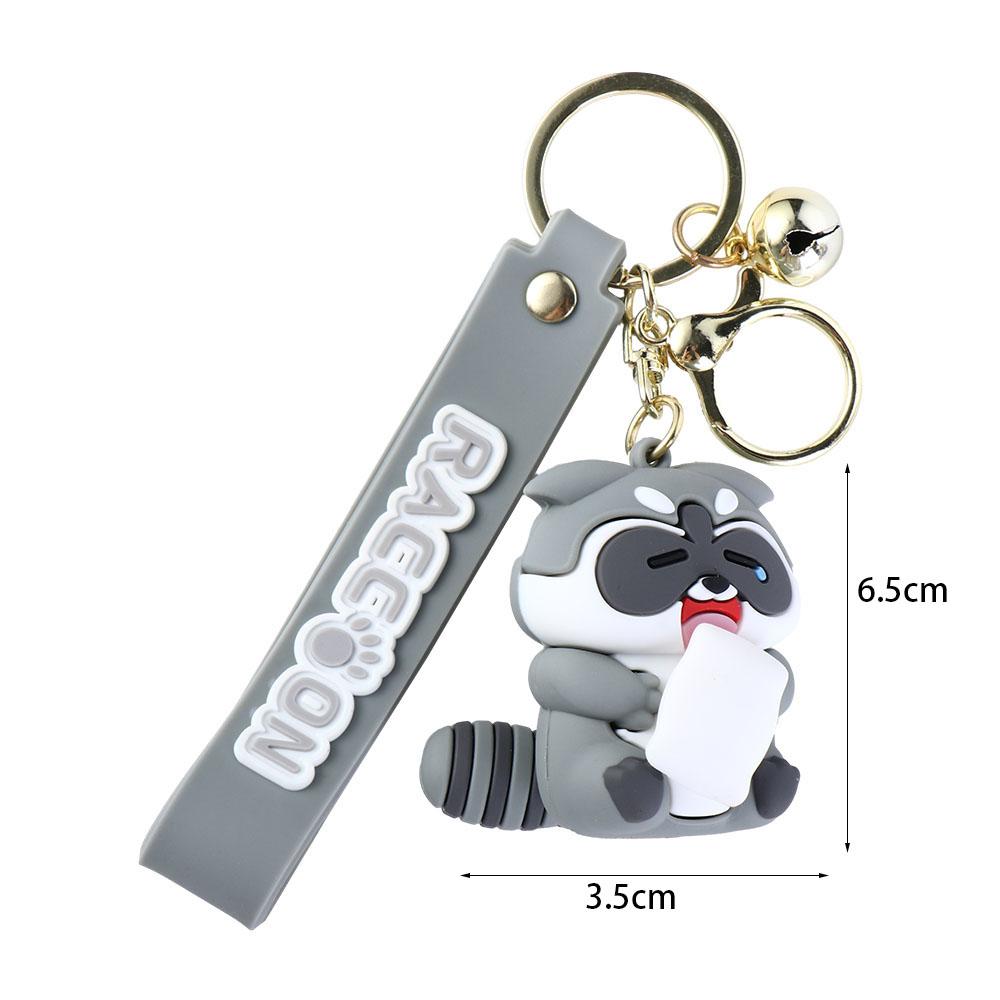 Zinc Zinc Alloy Animal Earphone Case Korean Kids Pendant Backpack Decor Cartoon Keyring Raccoon Keychain