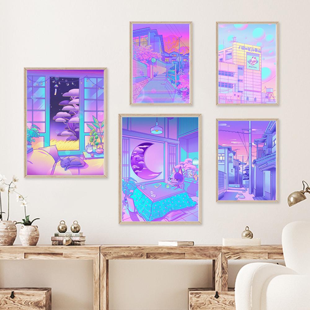 Плакат в стиле Vaporwave, японский городской ночной уличный постер в стиле поп-киото, холст, картина, настенная живопись, принт, Kawaii, домашний декор для комнаты