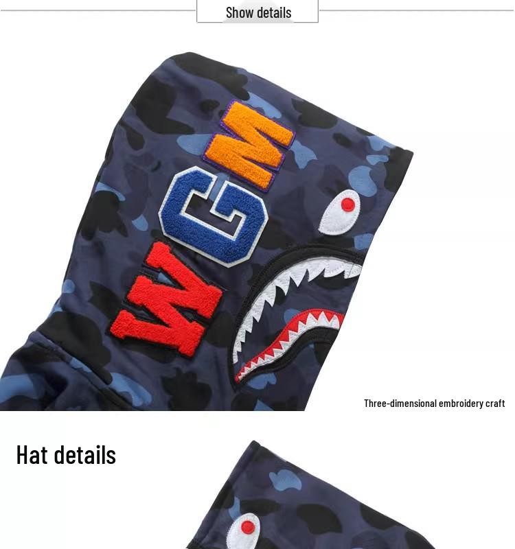 Модный Худи APE - Куртка-бомбер на молнии с камуфляжем "Акула", Версия для родителей и детей