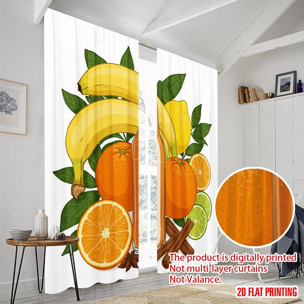 2pcs 2D Flat Printing Party Window Curtains Fruit Spice Citrus Blend Polyester Without Electricity Birthday Party Use for Gold