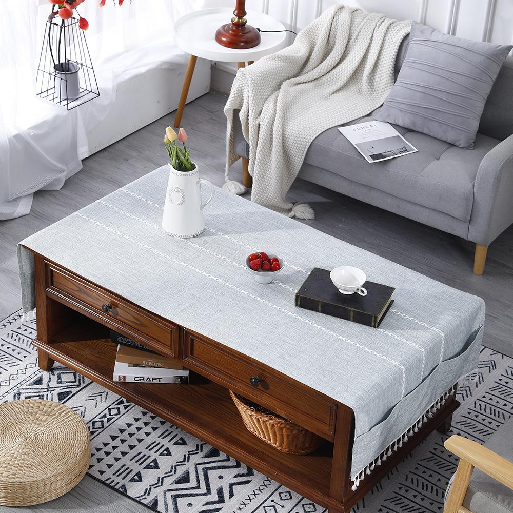 Rectangle Tablecloth Coffee Table Mat Table Mat Fabric Embroidery Jacquard Tassel Household Dust Cover