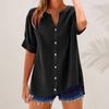 Женская рубашка с V-образным вырезом, коротким рукавом, пуговицами, планкой, рубашка, топы, однотонные