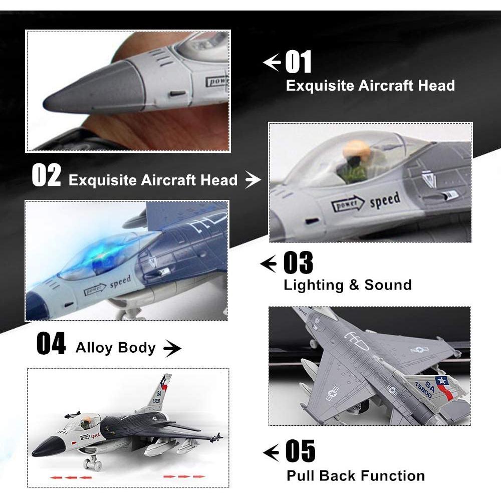 Литой под давлением F16 Fighting Falcon Модель самолета Армия ВВС Игрушки Военный самолет отступить со светом и звуками