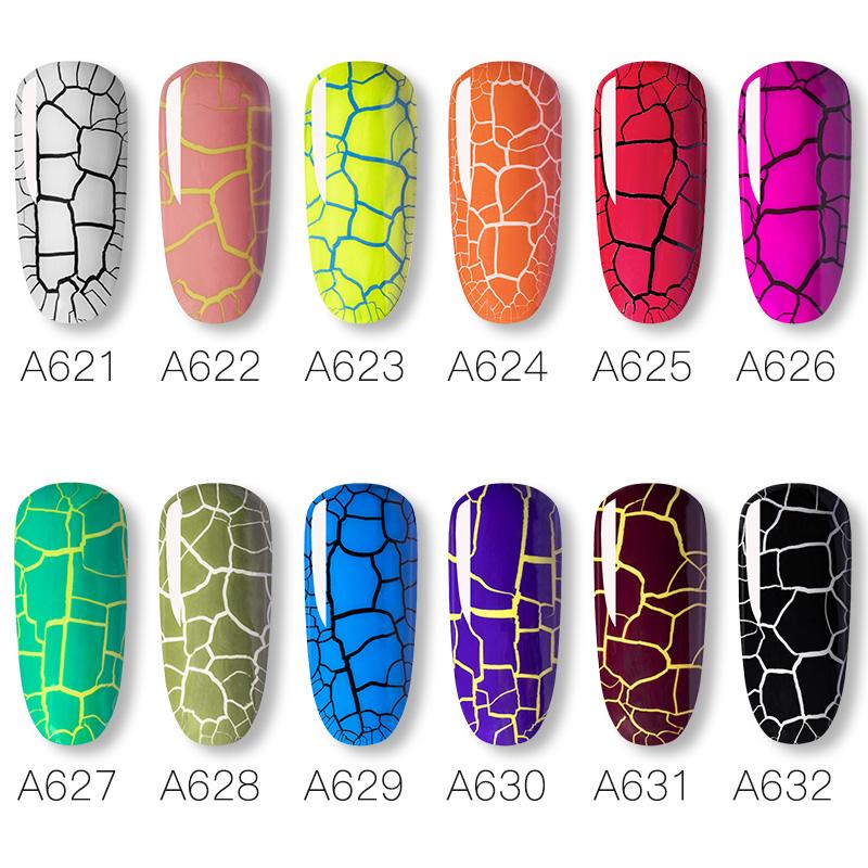 ROSALIND 12 Colors Cracked Nail Gel Varnish Hybrid Crackle Manicure Acrylic Art UV Gel Semi Permanent with Base Top Coat