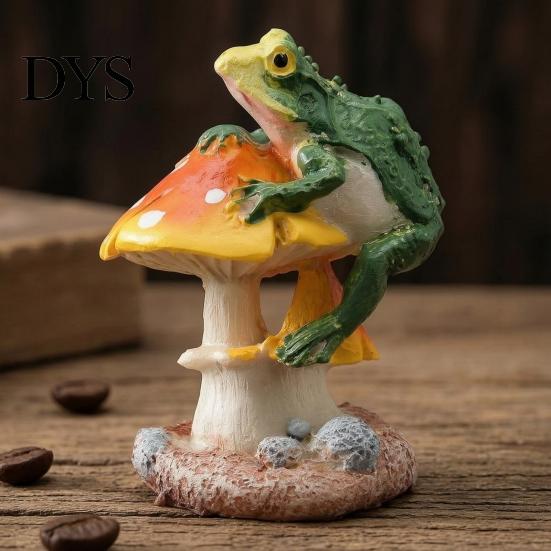 Waterproof Terrarium Decorations Resin Frog on Mushrooms Figurine, DIY Micro Landscape Bonsai Ornament, Cute Mushroom Figures for Outdoor Scaping