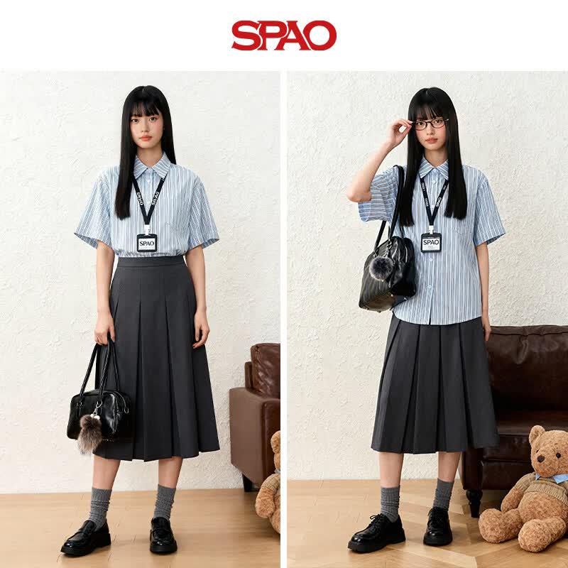 Женская синяя полосатая футболка с коротким рукавом SPAO