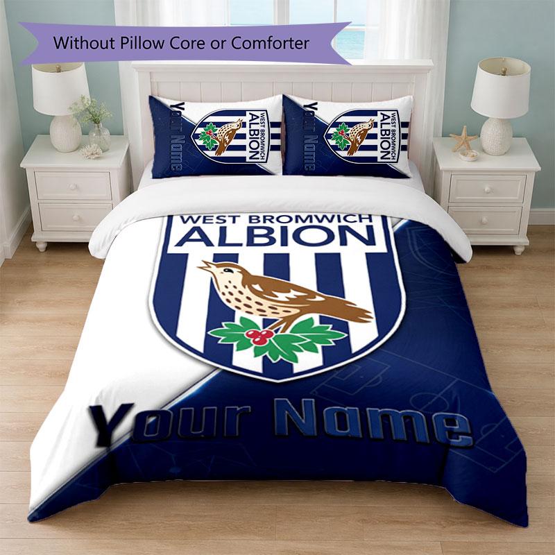 West Bromwich Albion FC Custom Name Text Bedding Set 1 Duvet Cover+2 Pillowcases Soccer Logo Personalized Gift For Special Occasion Bedroom Decor