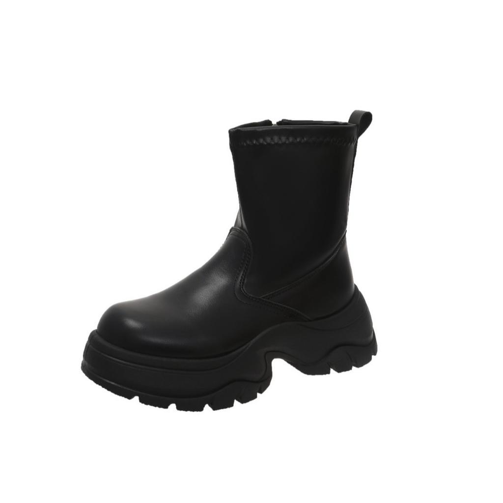 Облегающие ботинки на толстой подошве, ботинки Мартина женские 2025 новые осенние, для spice girls, короткие ботинки-трубы маленькой и средней высоты, на толстом каблуке, эластичные ботинки