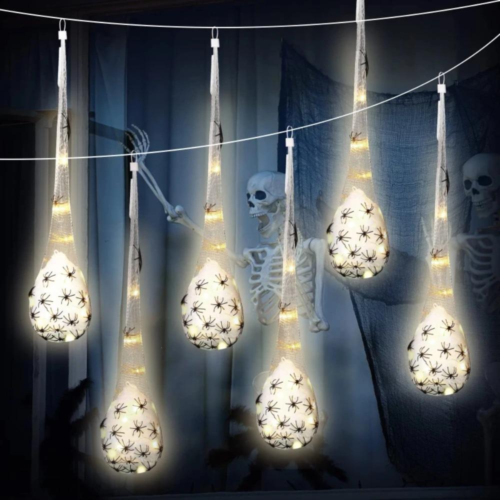 3pcs Scary Spider Web Eggs Hanging Decoration Glowing Spider Egg Sacs Holiday Party Decor