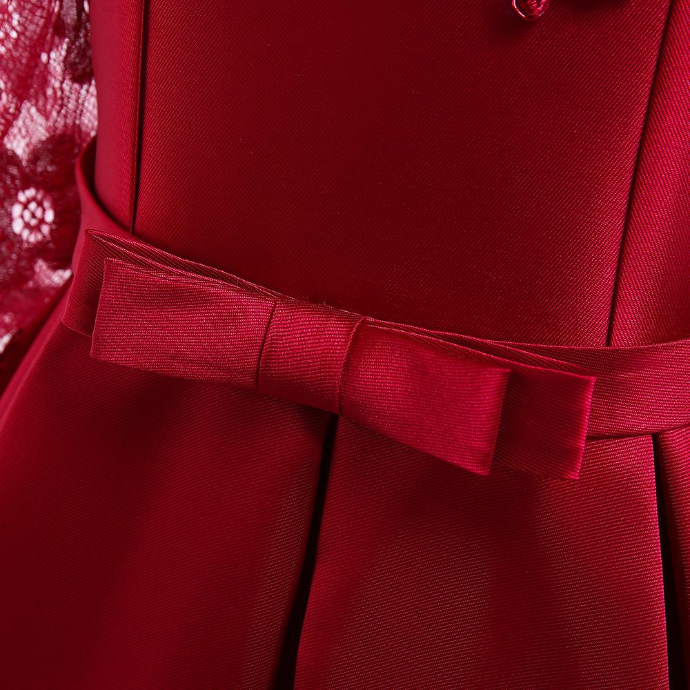 Кружевное атласное платье-пачка на одно плечо с короткими рукавами, платье для маленьких девочек, элегантное праздничное свадебное платье принцессы для девочек-подростков, красное, зеленое, белое, для детей 3-10 лет