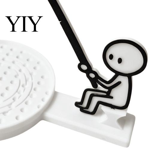 Tea Bag Holder for Glass Cup Fishing Man with Coaster, Cute Stick Figure Minimalist Anti-drip Coaster Holder, Funny Desk Drip Catcher, Novelty