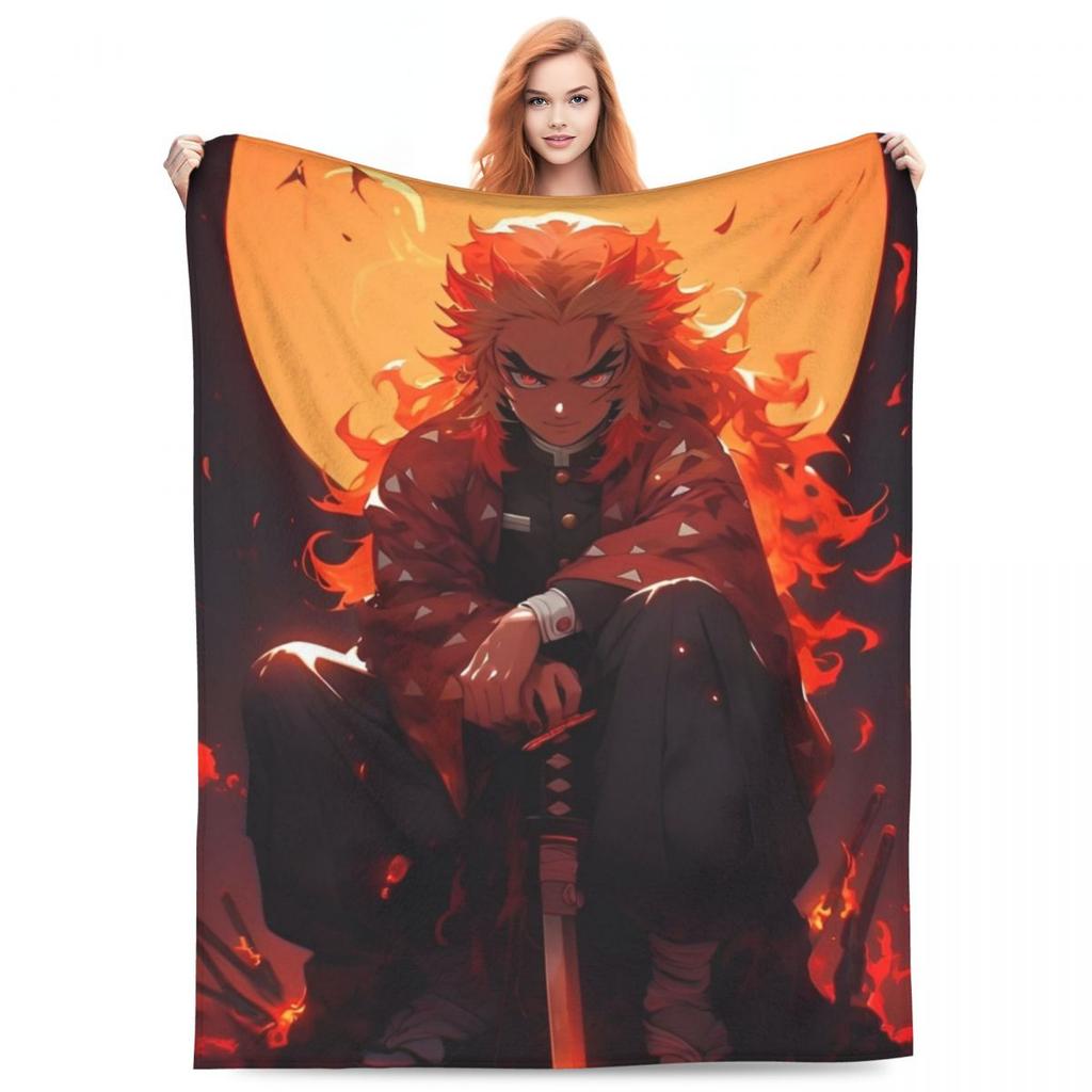 Пламенный столп Кёджуро Ренгоку Одеяла Аниме Клинок, рассекающий демонов Плюшевое Смешное Теплое Плед для покрывала Весна/Осень