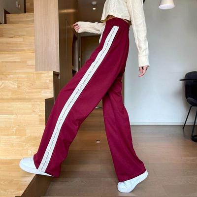 Женские свободные широкие брюки с высокой талией, весенне-осенние свободные спортивные штаны в полоску по бокам, новые женские длинные брюки больших размеров 4XL