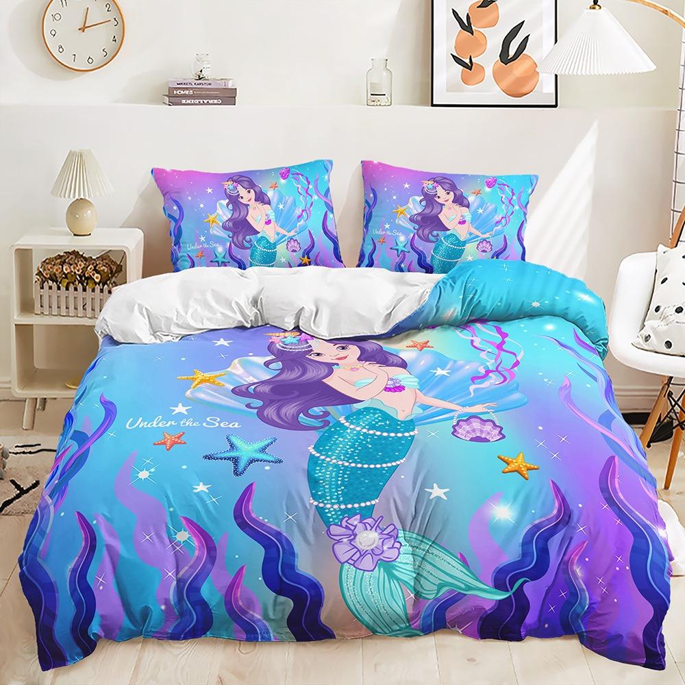 3D Printed Mermaid Princess Bedding Set for Girls and Women, Dreamy Quilt Cover Pillowcases 2/3pcs Gift