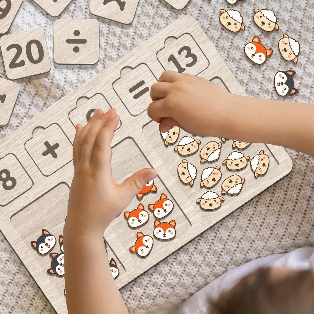 Деревянный набор-поддон с арифметической доской, блоки с цифрами и доска-игра с животными для счета, раннее развивающее игрушечное для детского сада, малышей