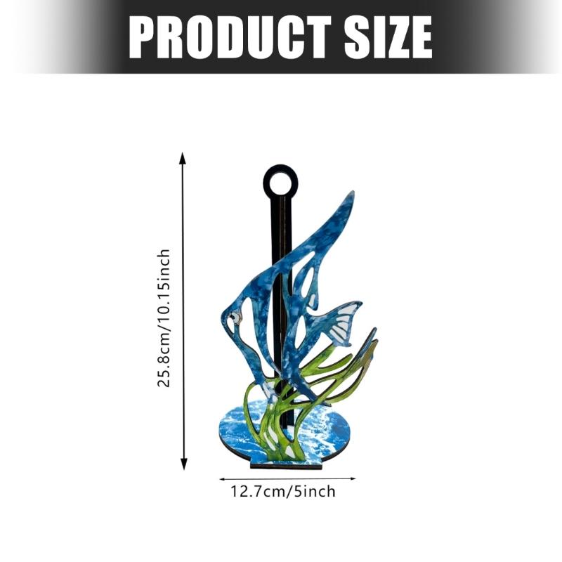 Paper Towel Holder with Wooden Fish and Seaweed Design, Freestanding Tabletop Roll Stand for Kitchen Counter and Dining Table, 10.15 Inch