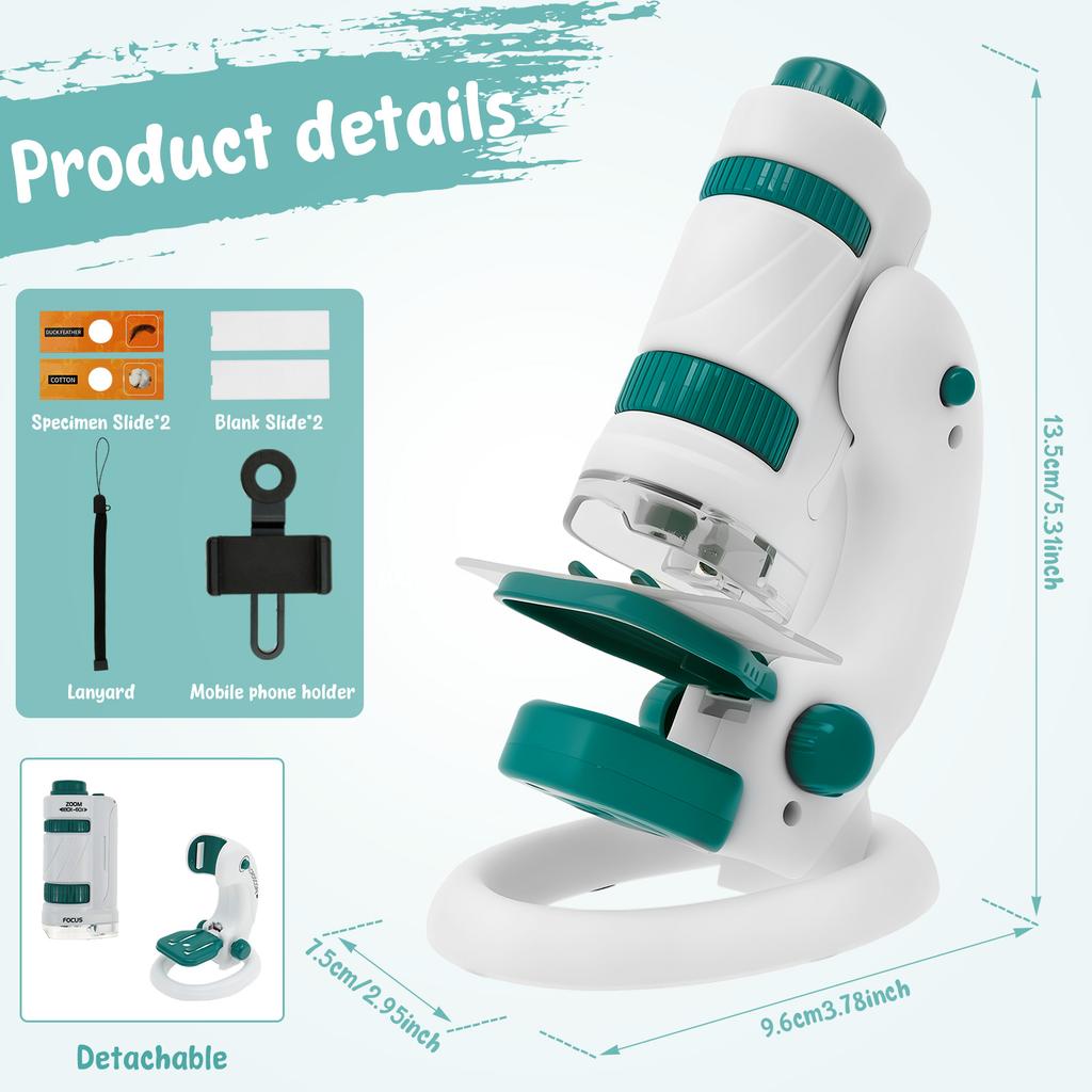 Портативный микроскоп для детей STEM Научные игрушки Набор микроскопа-исследователя Двойной зум Ручной микроскоп с держателем для мобильного телефона