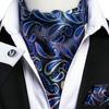 Mens Business Cravat Ascot Scarves Blue Paisley Tie Set for Men Handkerchief Cufflinks Set