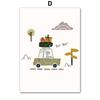 Cute Cartoon Vehicle Nursery Wall Art Poster - Cars Truck Fire Truck Prints for Kids Baby Bedroom Playroom Decor Canvas Painting